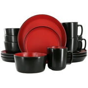 Elama 16 Piece Stoneware Dinnerware Set in Two Tone Black & Red