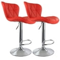 Elama Set Of 2 Modern Bar Stools - White Tufted Faux Leather Swivel Stools With Chrome Base