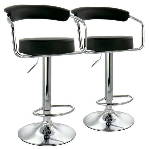 Elama Faux Leather Retro Adjustable Swivel Bar Stool in Black with Chrome Handles and Base Set of 2