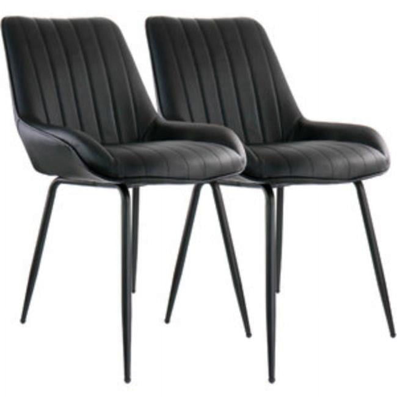 Black Faux Leather Tufted Arm Chair with Metal Legs, Set of 2