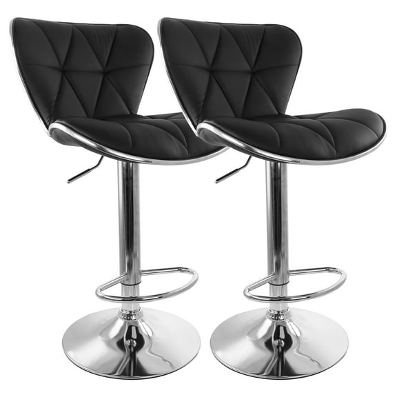 Elama 2 Piece Tufted Faux Leather Adjustable Bar Stool in Black with Chrome Trim and Base