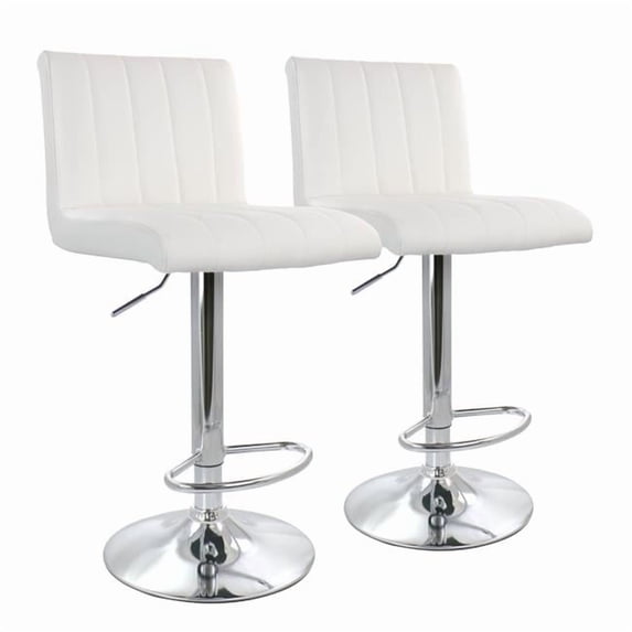 Elama 2 Piece Tufted Faux Leather Adjustable Bar Stool in White with Chromed Base
