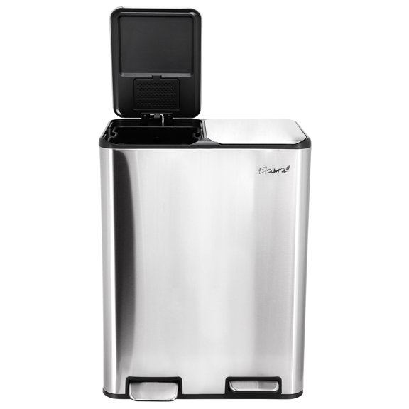 Elama 2 Section 30 Liter/ 8 Gallon Each Section Trash and Recycling Step Bin with Slow Close Mechanism