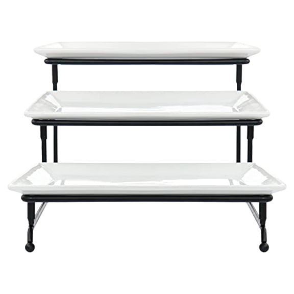 Elama 3 Tier Rectangular Plate Porcelain Serveware Set