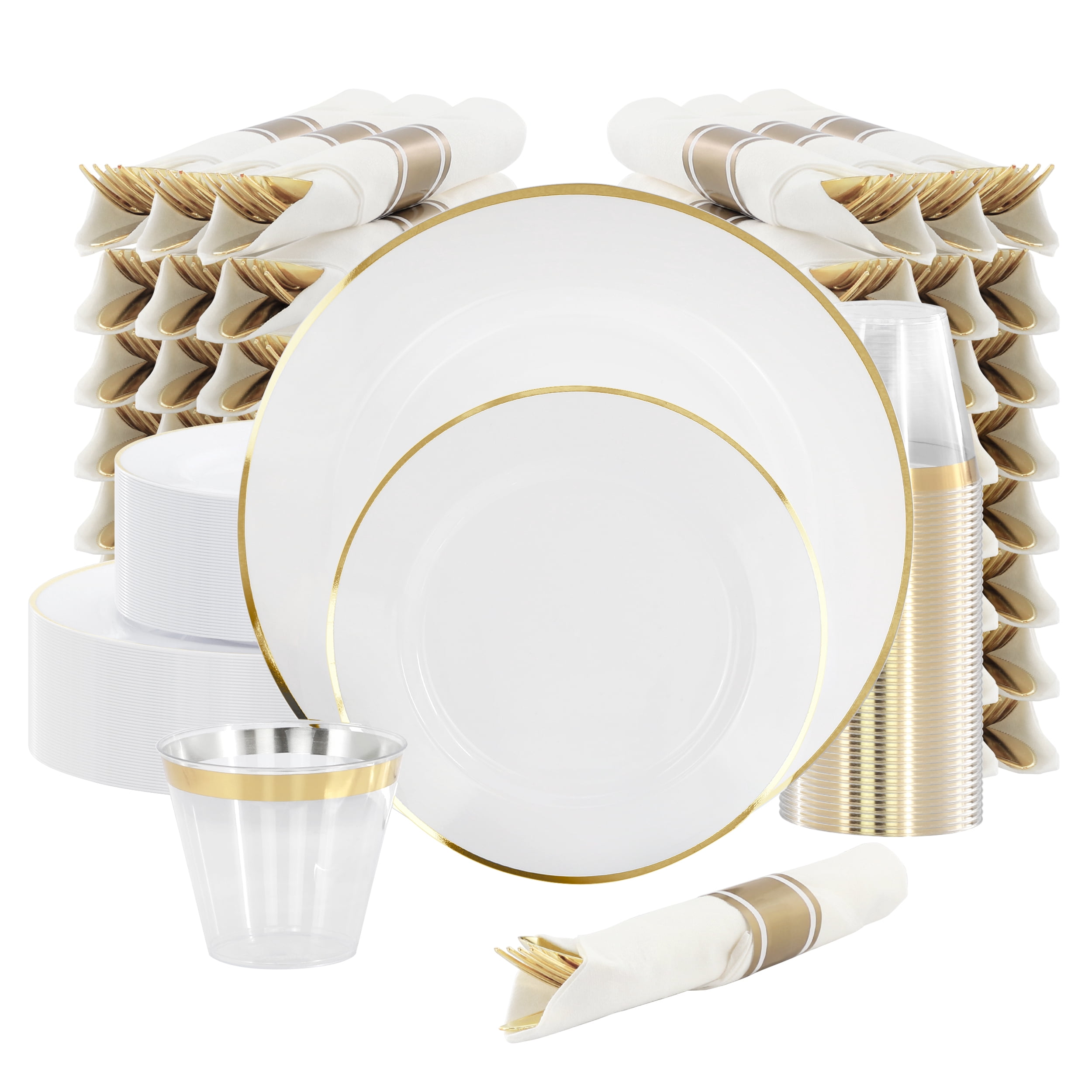 Elama 350 Piece Disposable Plastic Dinnerware Party Set for 50 Guests ...