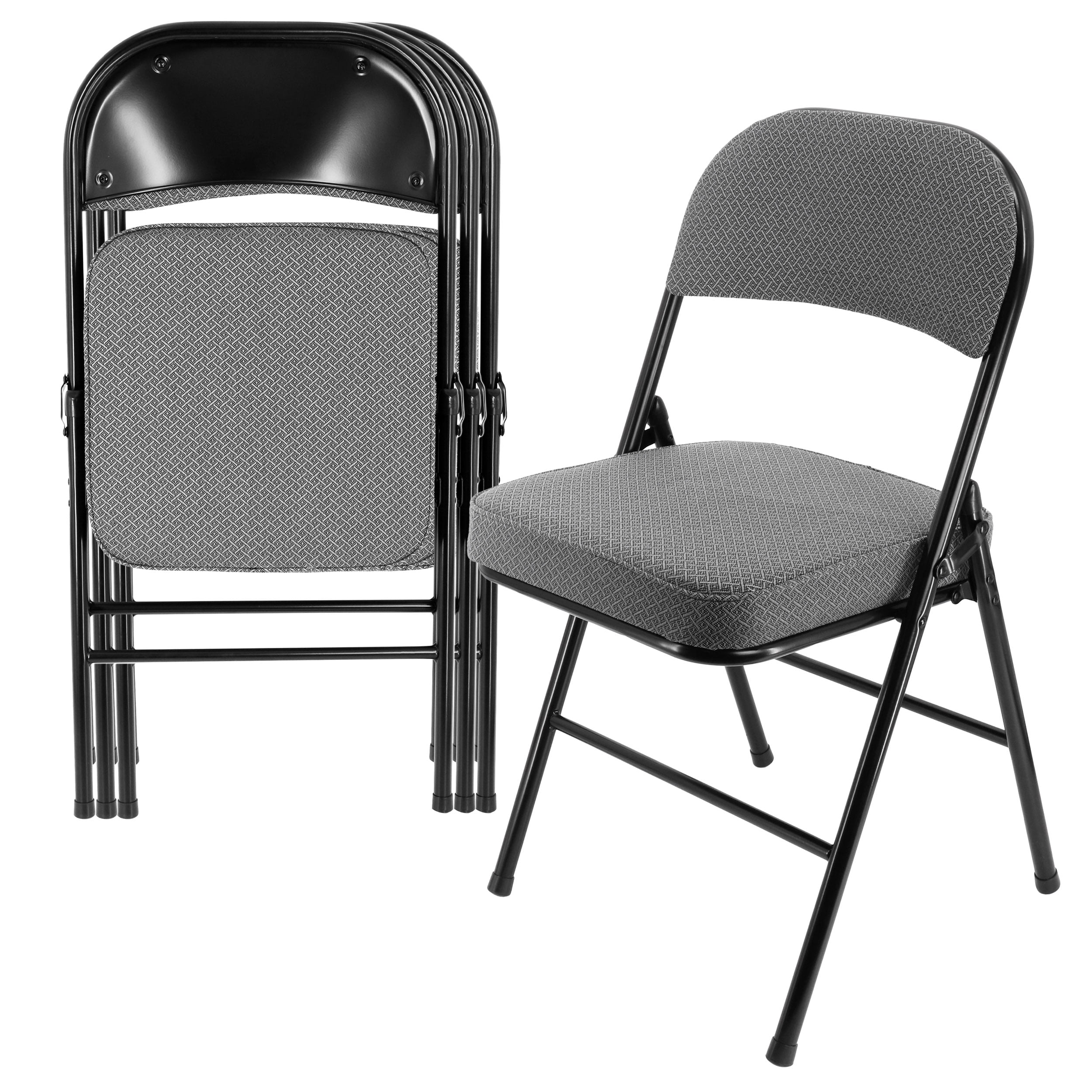 Elama 4 Piece Metal Folding Chair, Padded Seats, Gray, 300 Lbs