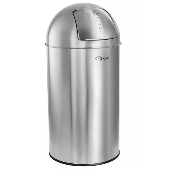 Elama 50 Liter Large 13 Gallon Push Lid Stainless Steel Cylindrical Home and Kitchen Trash Bin in Matte Silver