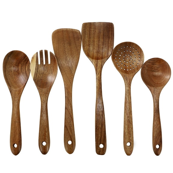 Elama 6 Piece Acacia Wood Kitchen Utensil Set in Dark Brown