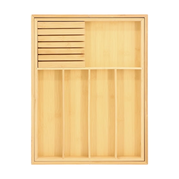 Elama Adjustable Bamboo Drawer Storage and Organization Tray with Removable Knife Block