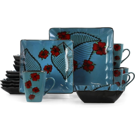 Elama Aloha Tide 16 Piece Luxurious Stoneware Dinnerware with Complete Setting for 4