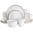 thumbnail image 1 of Elama Arthur 16 Piece Stoneware Dinnerware Set in Matte White with Gold Rim, 1 of 8