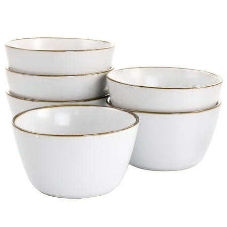 Elama Arthur 6 Piece Stoneware Bowl Set in Matt White with Gold Rim