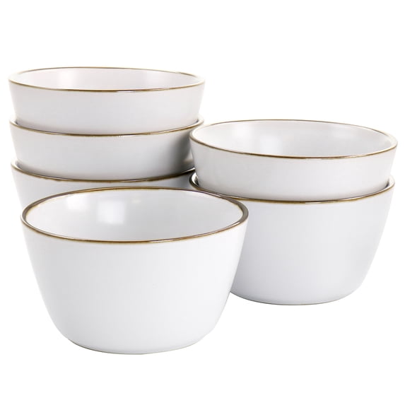 Elama Arthur 6 Piece Stoneware Bowl Set in Matt White with Gold Rim