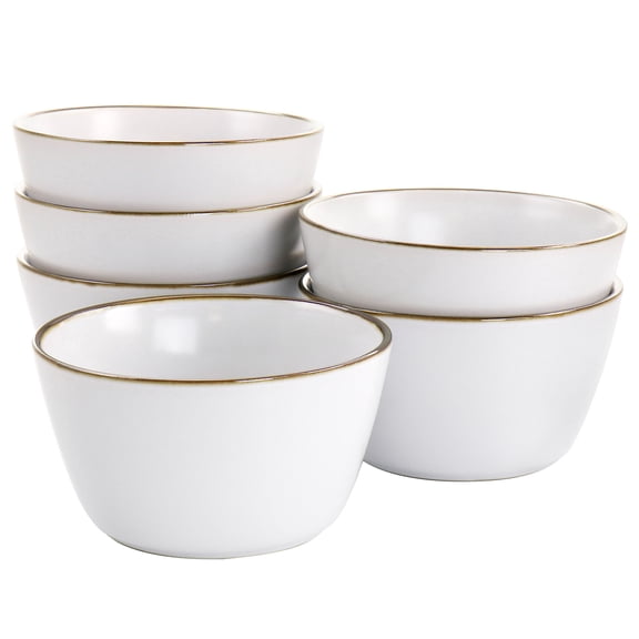 Elama Arthur 6 Piece Stoneware Bowl Set in Matt White with Gold Rim