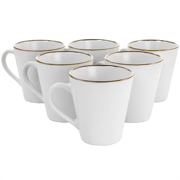 Elama Arthur 6 Piece Stoneware Mug Set in Matt White with Gold Rim