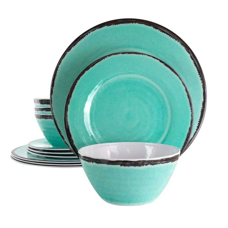 Elama Azul Banquet 12 Piece Lightweight Melamine Dinnerware Set in