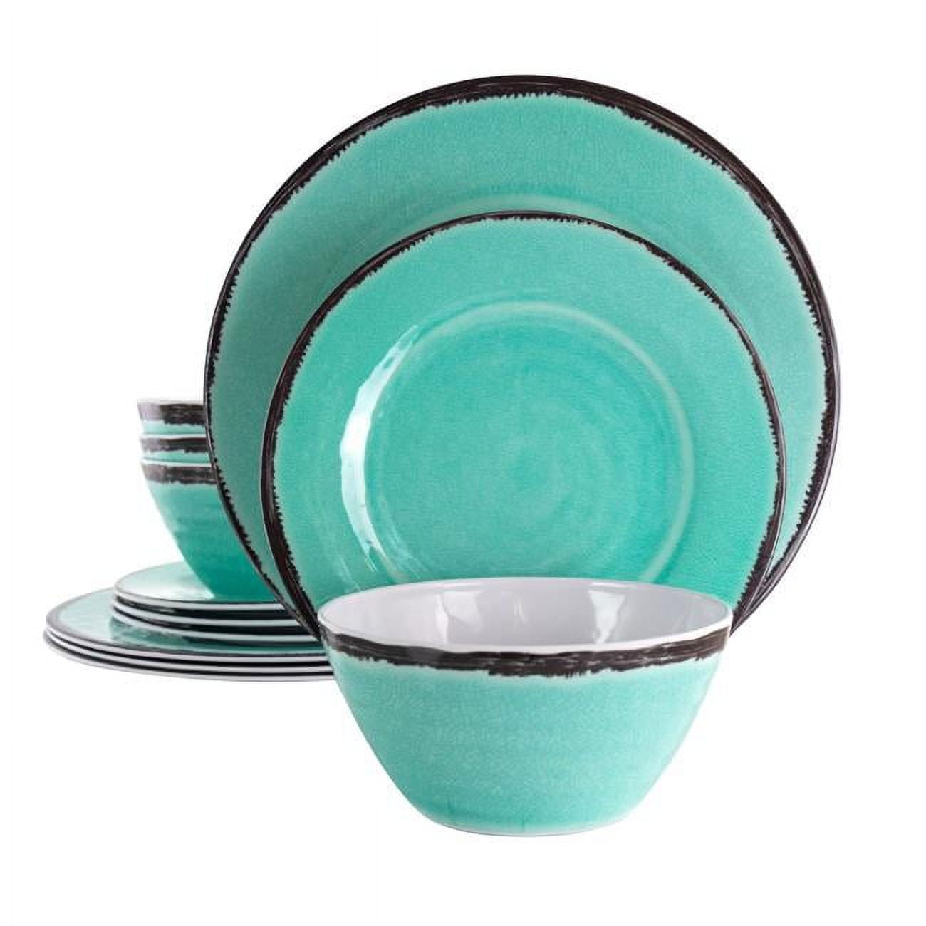 Turquoise Crackle Melamine 12-Piece Outdoor Dinnerware Set