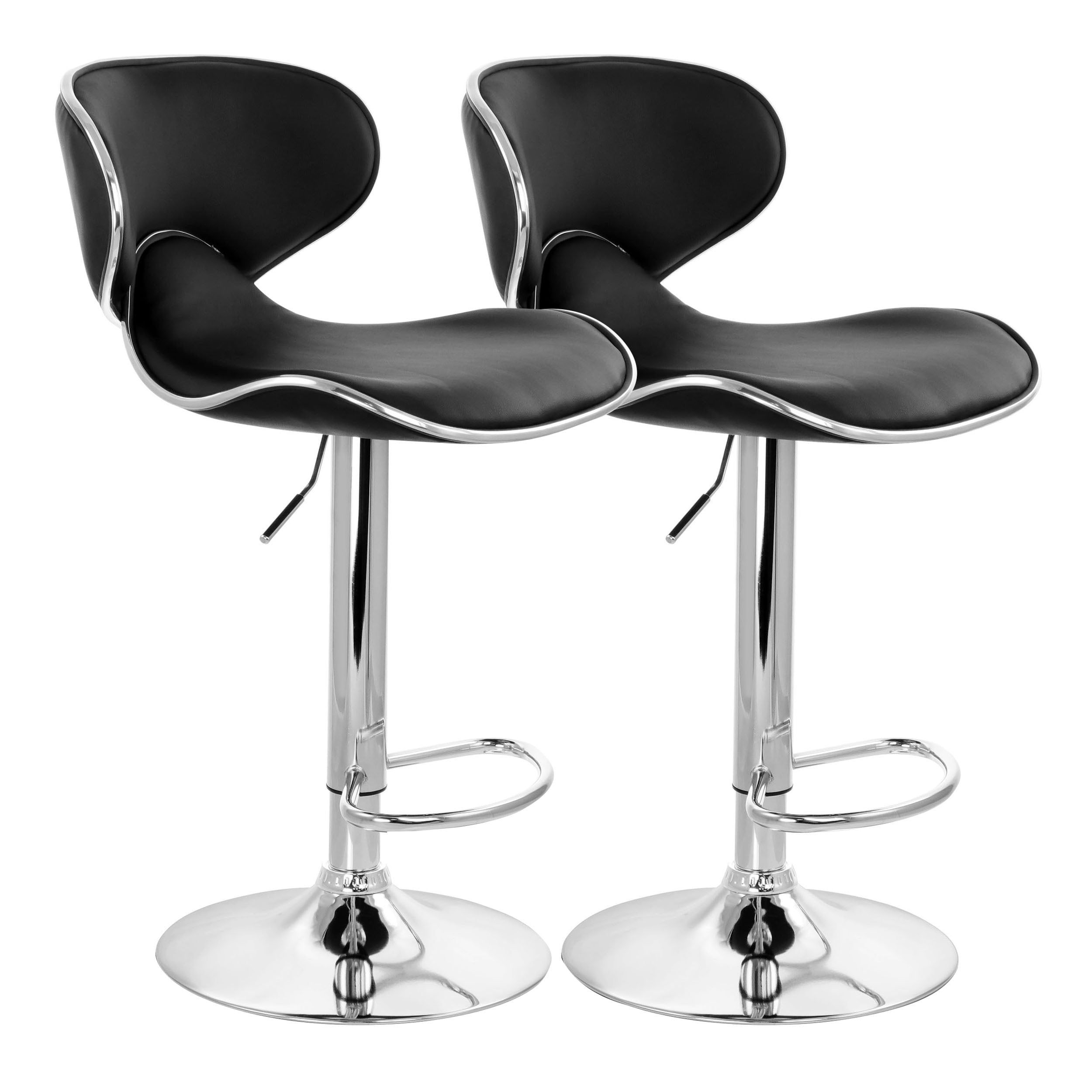 Elama Bar Stool with Adjustable Height & Swivel, Black and Chrome, Set of 2