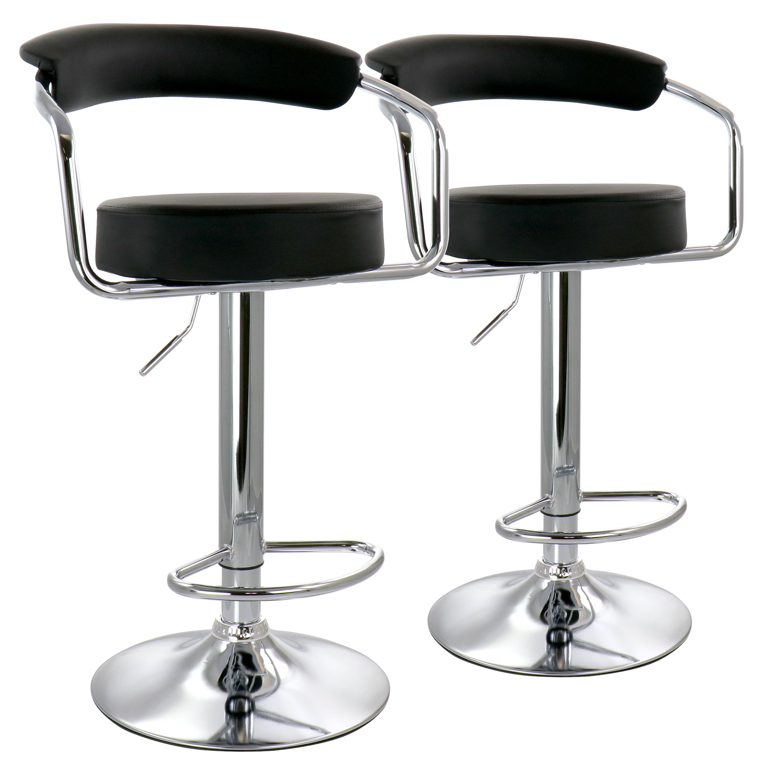 Elama Bar Stool with Adjustable Height & Swivel, Black and Chrome, Set of 2