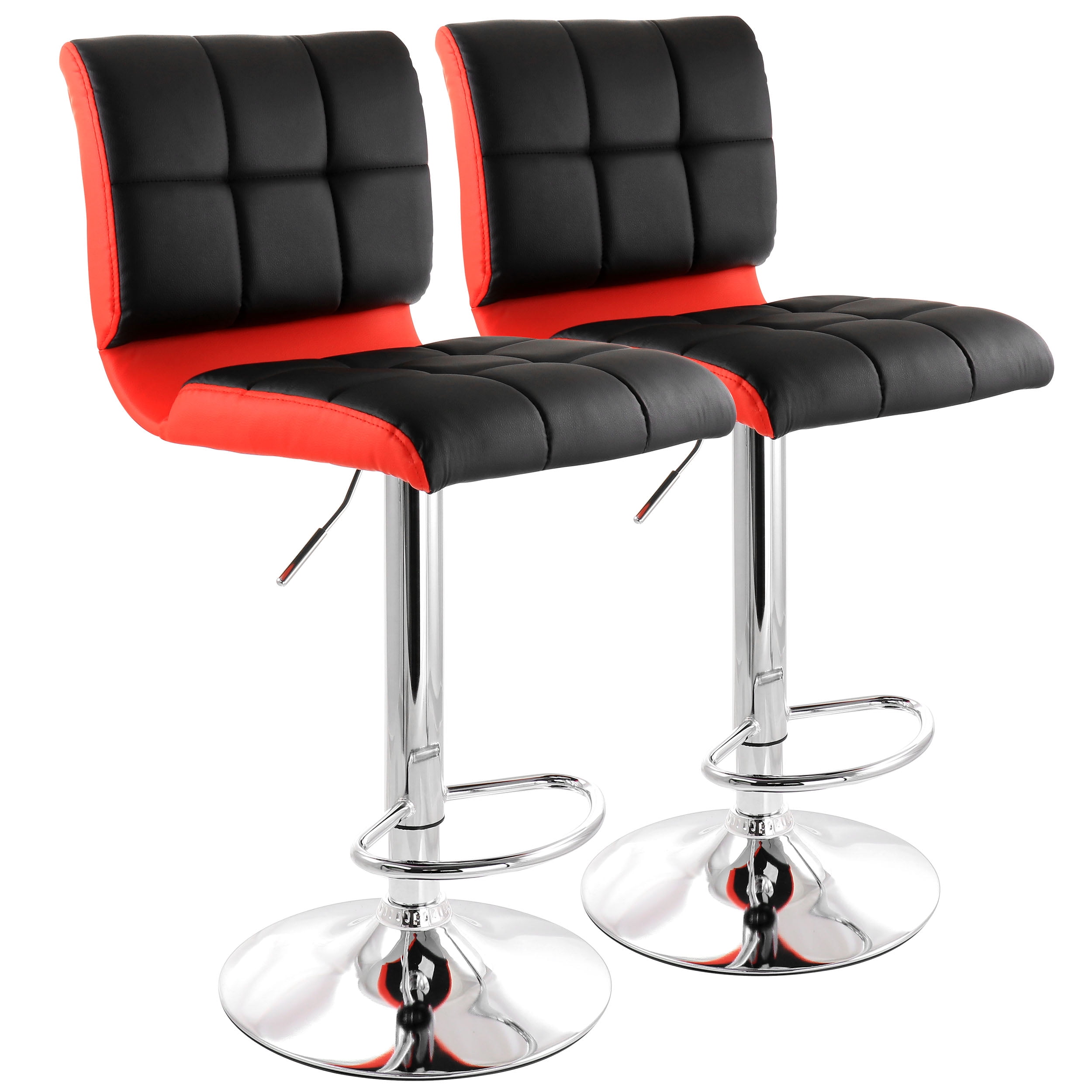 Red and Black Faux Leather Adjustable Swivel Bar Stool Set