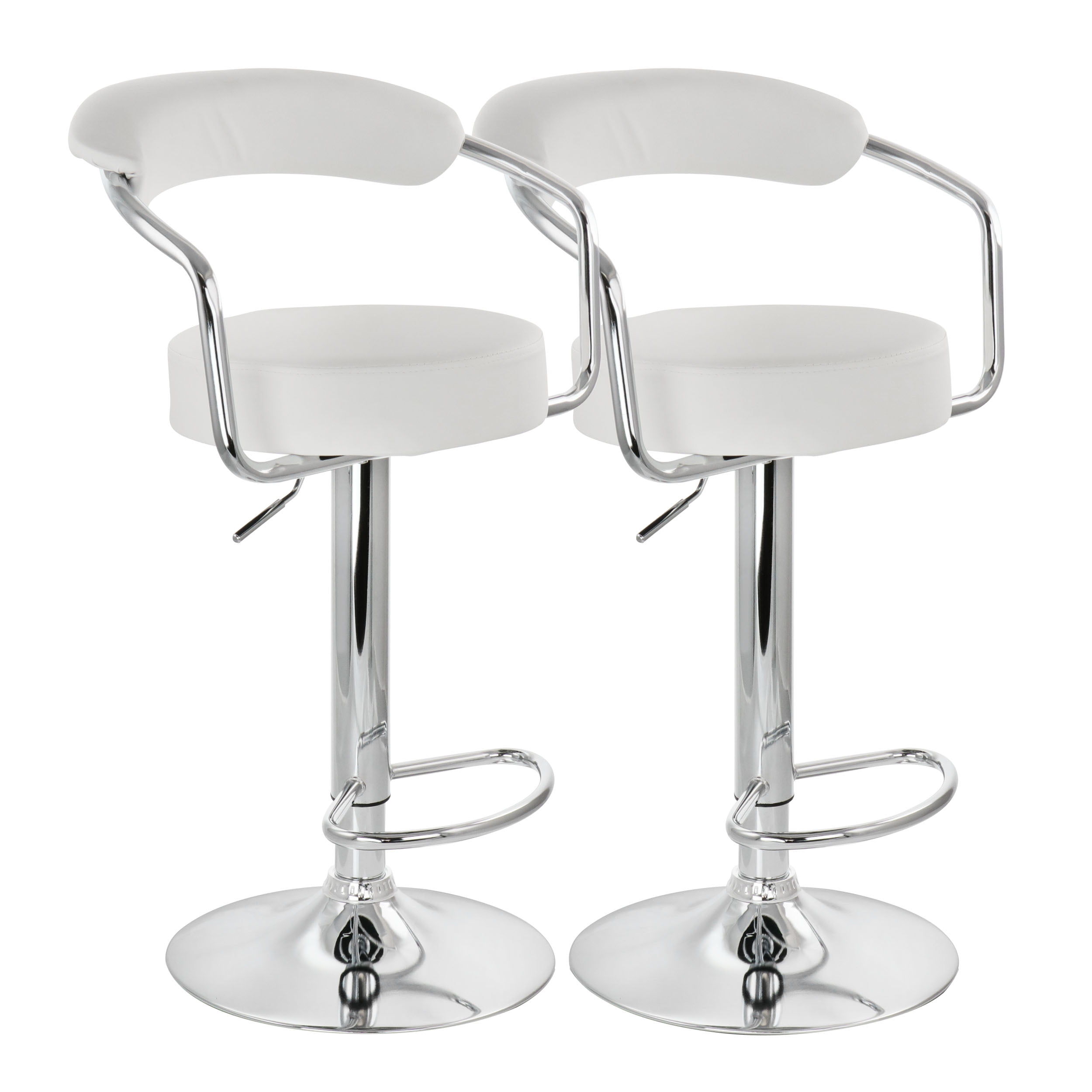 Elama Bar Stool with Adjustable Height & Swivel, White, Set of 2