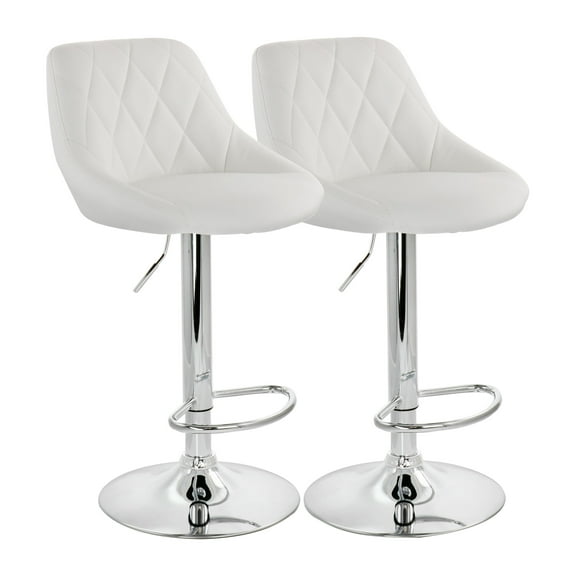 Elama Bar Stool with Adjustable Height & Swivel, White and Chrome, Set of 2