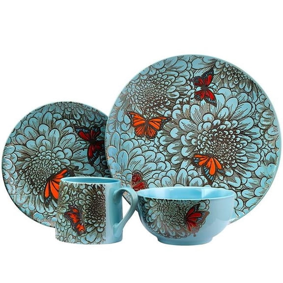 Elama  Butterfly Garden 16 Piece Stoneware Dinnerware Set