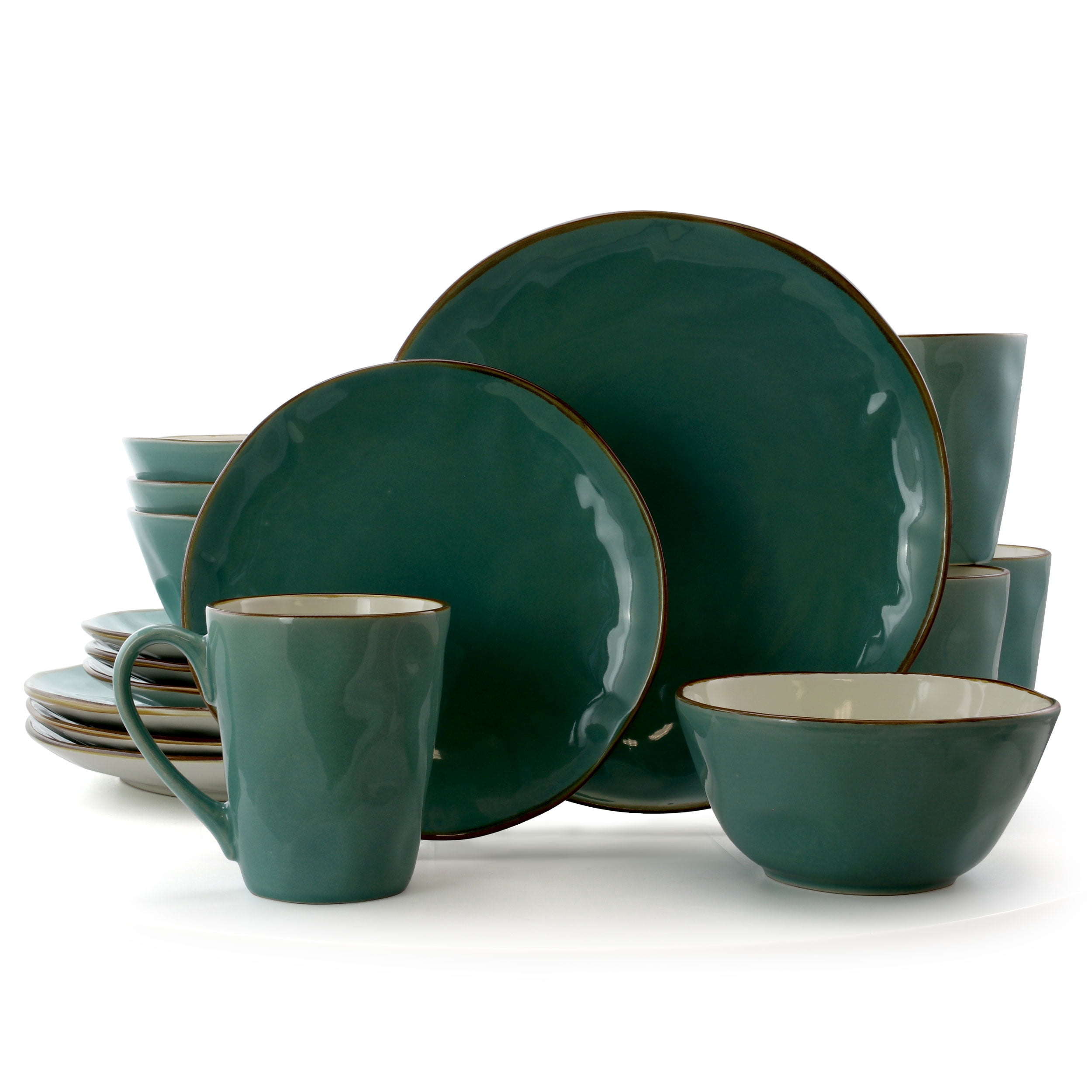 Elama Carribean Tide 16 Piece Luxurious Stoneware Dinnerware with Complete Setting for 4