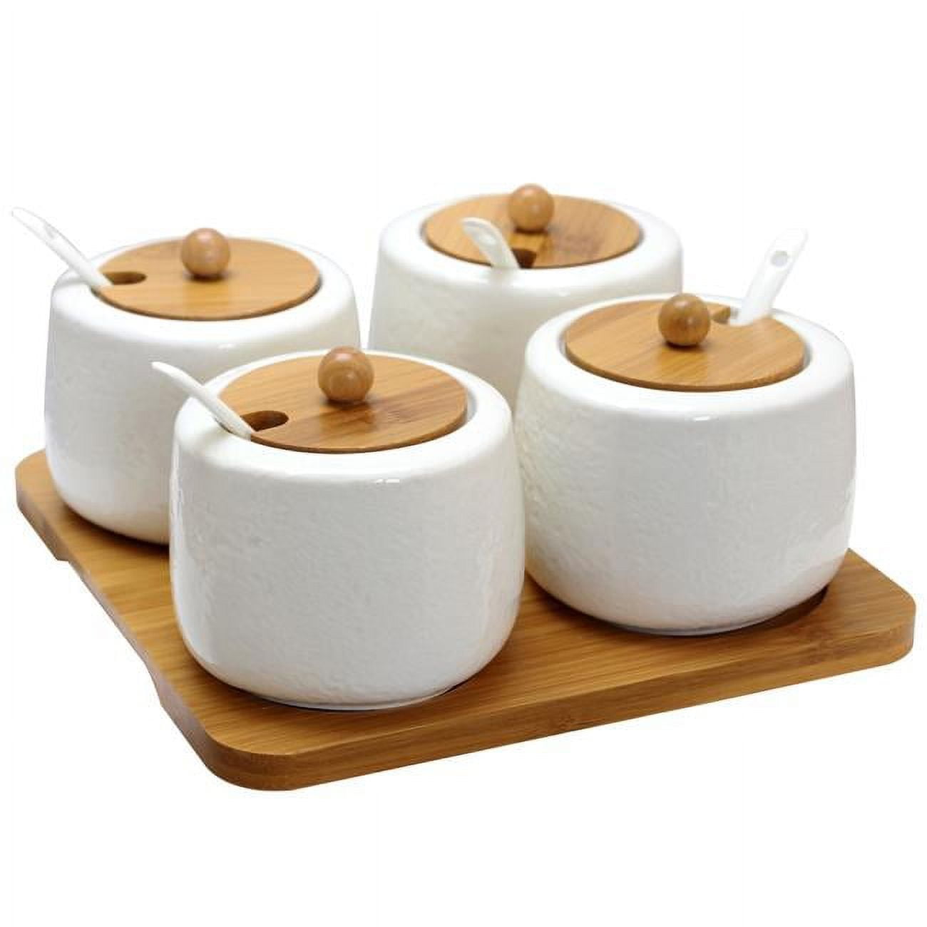 Bulk Ceramic Spice Jars With Bamboo Lids For Kitchen