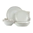 thumbnail image 1 of Elama Countess 16 Piece Embossed Double Bowl Stoneware Dinnerware Set in Ivory, 1 of 4