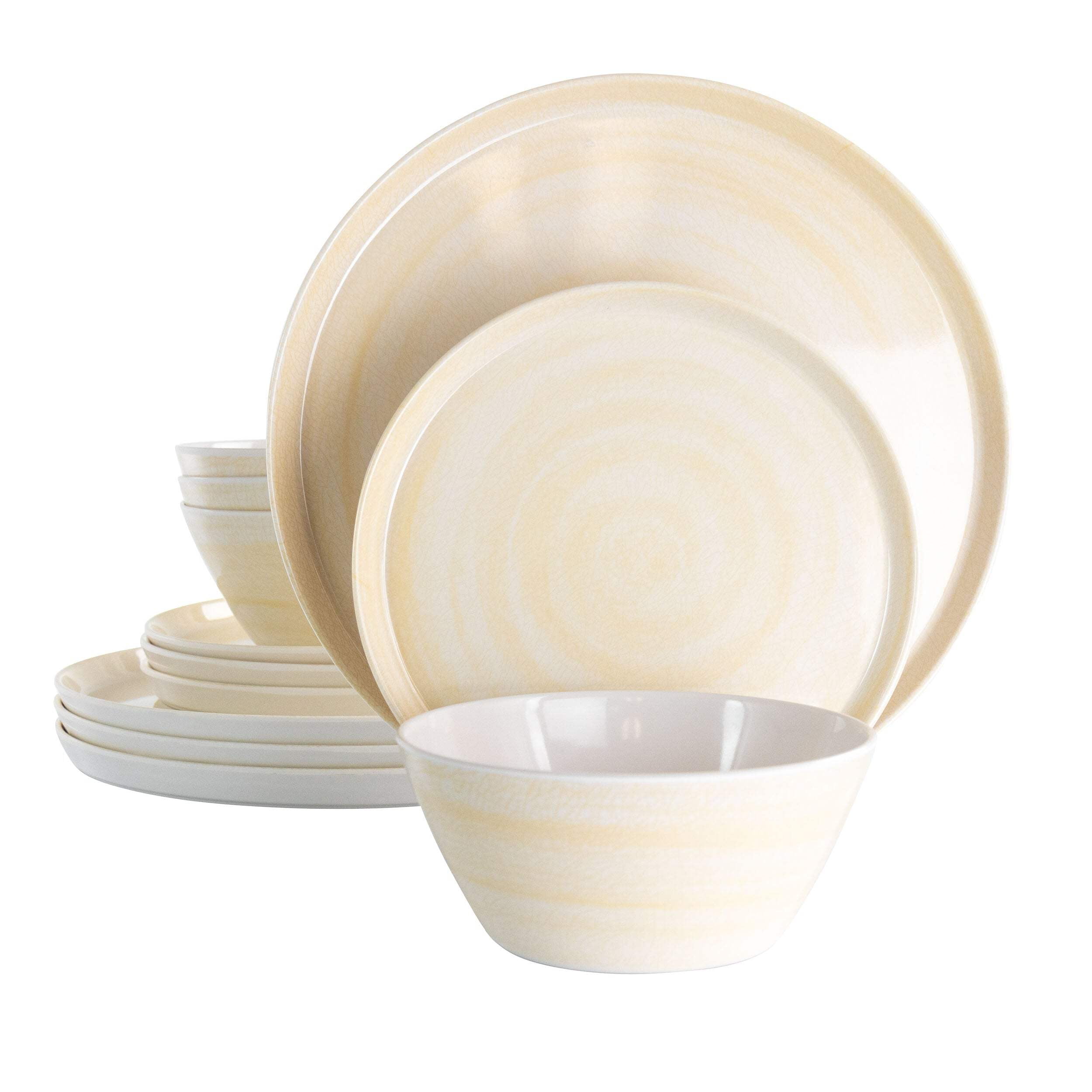 Cream Melamine 12-Piece Outdoor Dinnerware Set