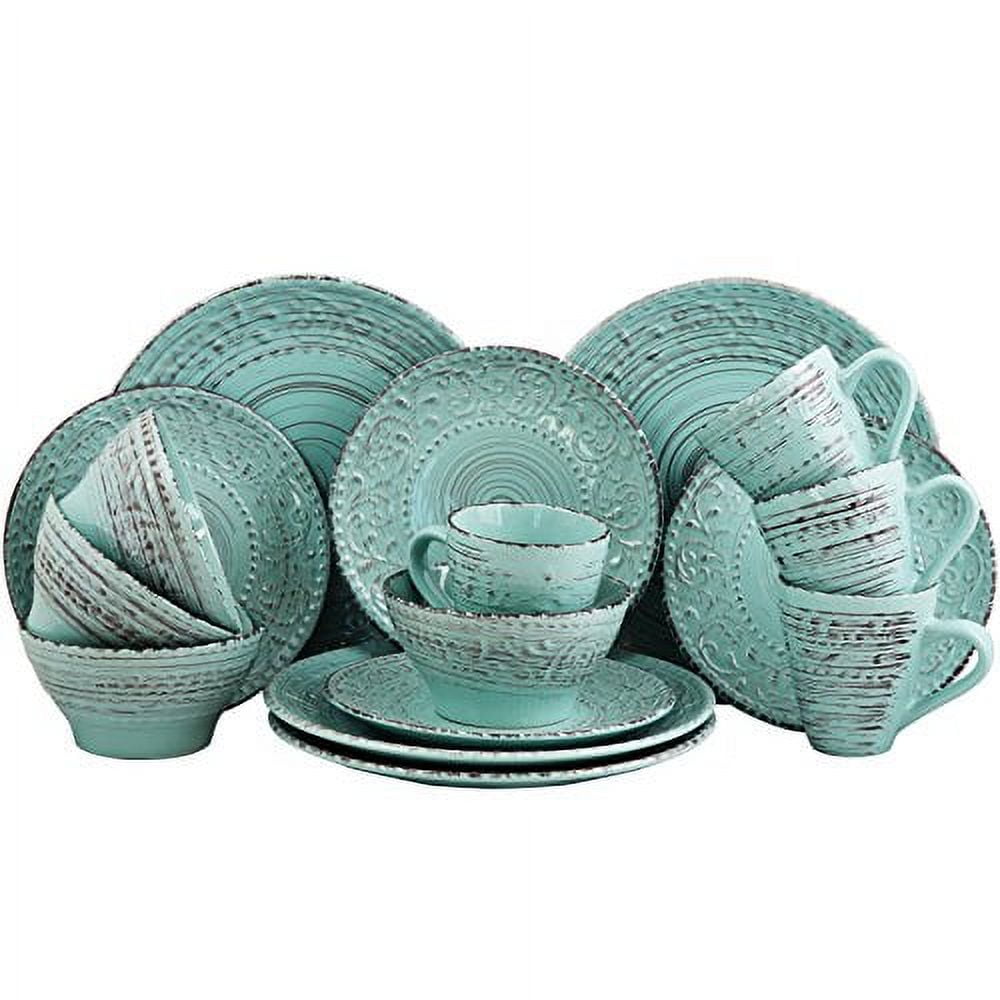 Turquoise Embossed Ceramic 16-Piece Dinnerware Set