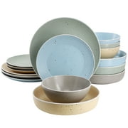 Elama Emilia 16 Piece Assorted Double Bowl Stoneware Dinnerware Set in Speckled Multi-Color