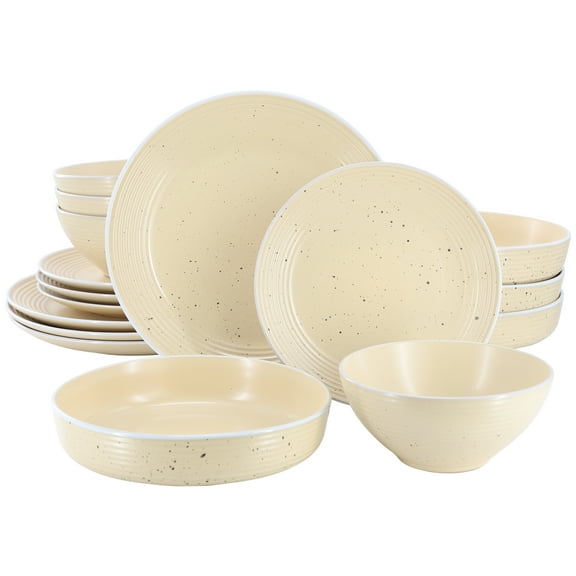 Elama Emilia 16 Piece Double Bowl Stoneware Dinnerware Set in Cream Yellow