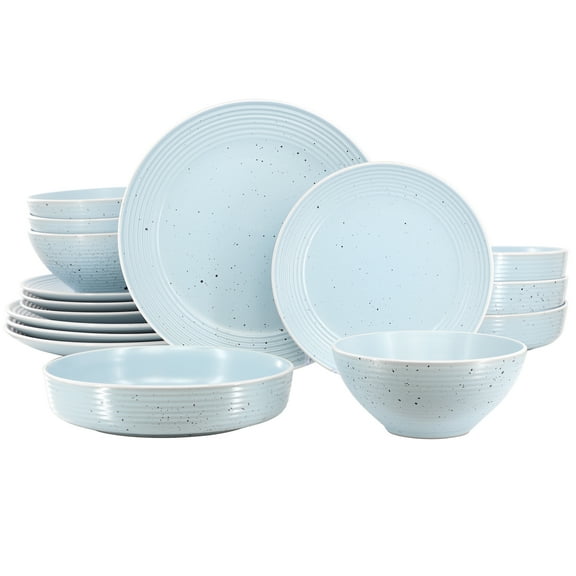 Elama Emilia 16 Piece Double Bowl Stoneware Dinnerware Set in Light Blue
