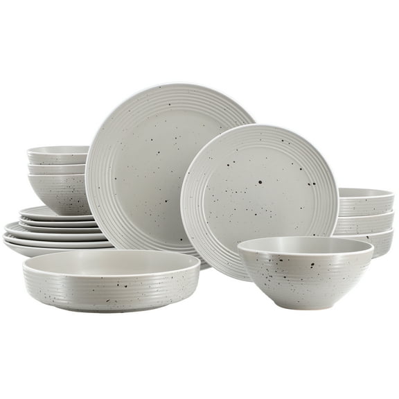 Elama Emilia 16 Piece Double Bowl Stoneware Dinnerware Set in Light Gray
