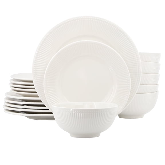 Elama Farrah 18 Piece Round Stoneware Dinnerware Set in White