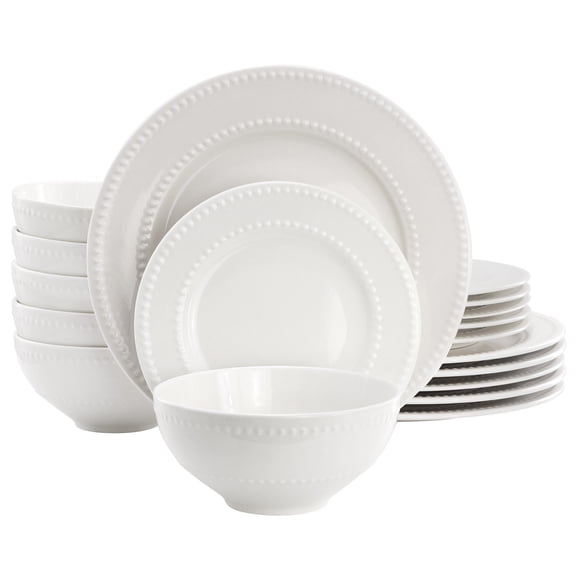 Elama Faye 18 Piece Stoneware Dinnerware Set in White, Service for 6