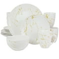 thumbnail image 1 of Elama Fine Marble 16 Piece Stoneware Dinnerware Set in Gold and White, 1 of 8