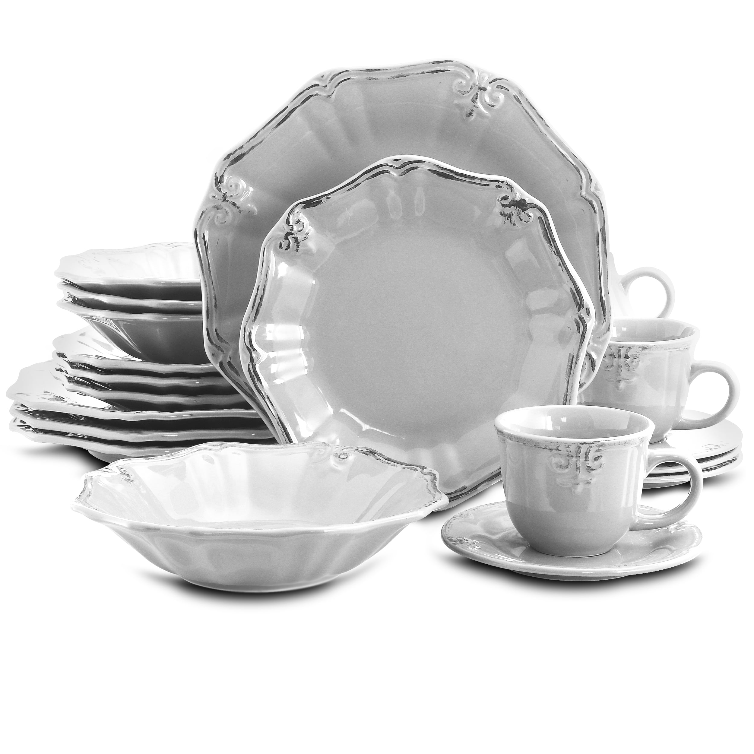 Elama Fleur De Lys 20-Piece Dinnerware Set in White - Walmart.com