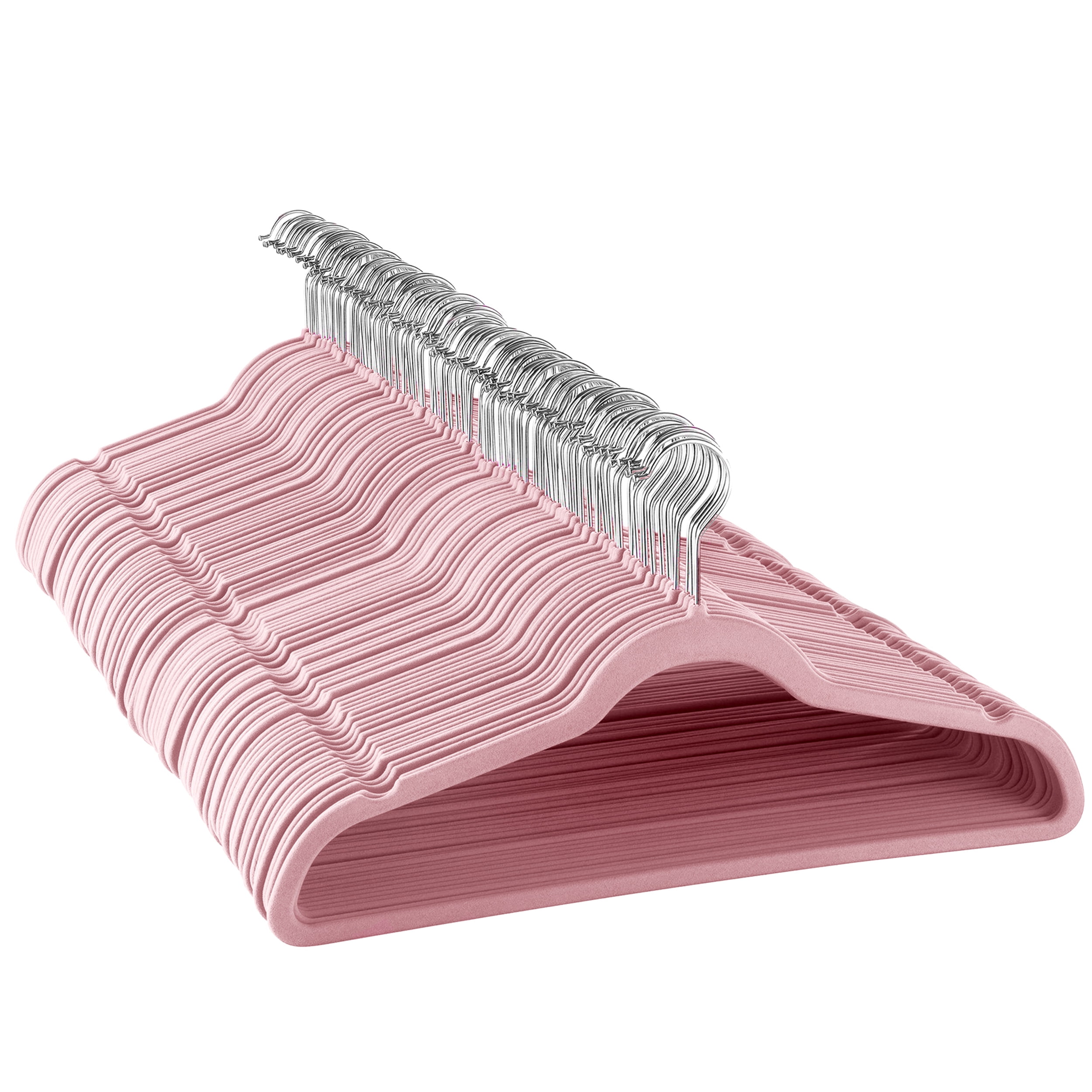 Elama Flocked Velvet Clothes Hangers, Pink, 100 Count