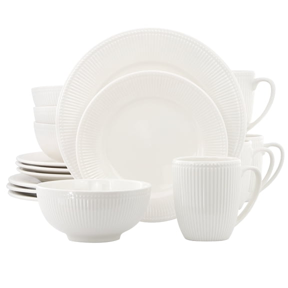 Elama Gretel 16 Piece Round Stoneware Dinnerware Set in White