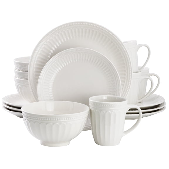 Elama Hansel 16 Piece Stoneware Dinnerware Set in White, Service for 4