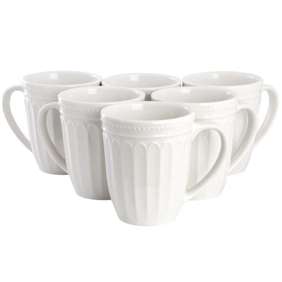 Elama Hansel 6 Piece Stoneware 12 Ounce Mug Set in White, Service for 6