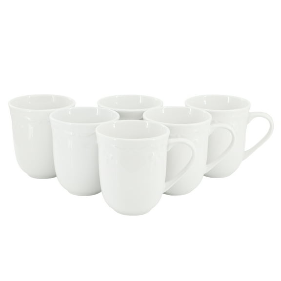 Elama Henryi 6 Piece 12 Ounce Porcelain Mug Set in White