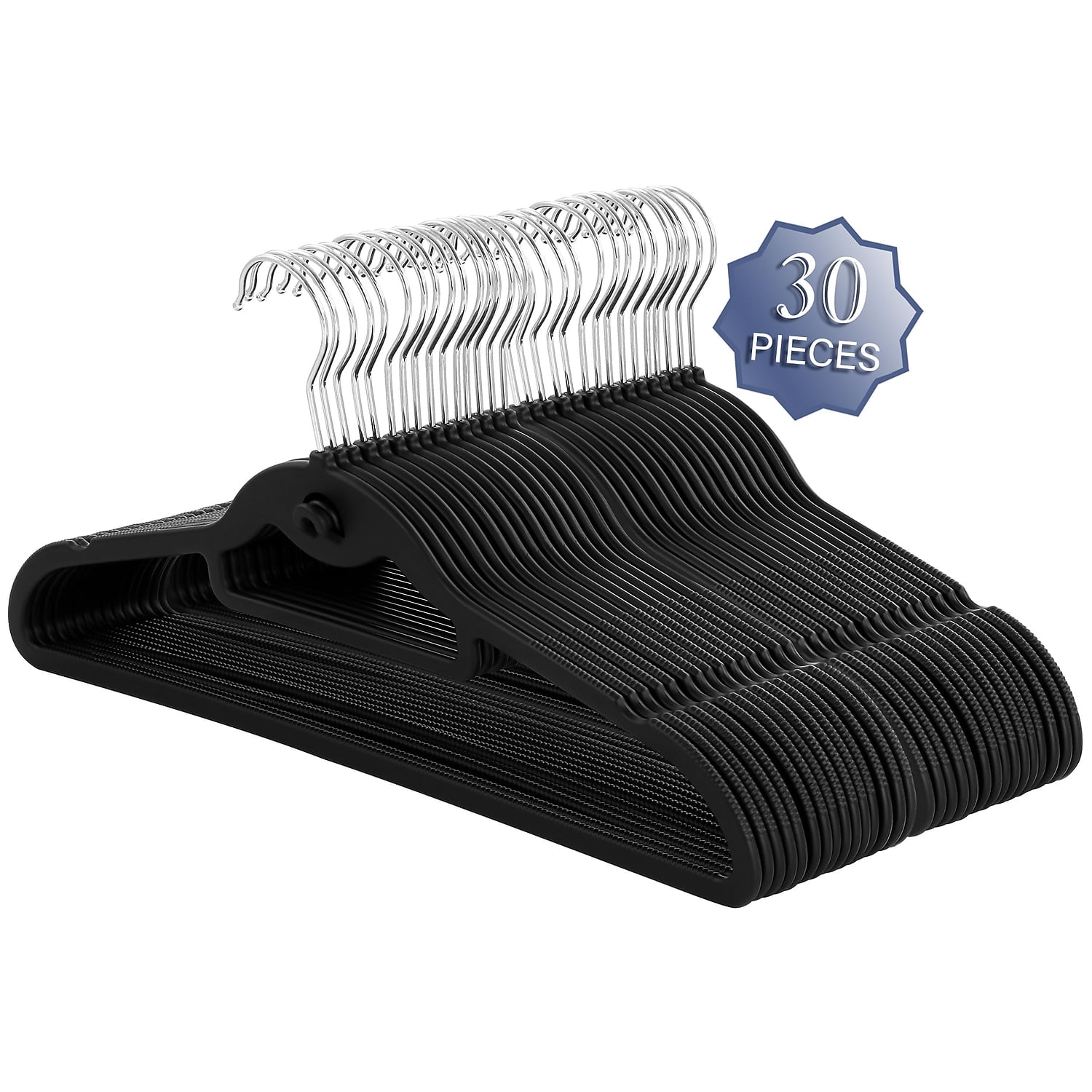 Black Rubber Non-Slip Hanger Set with Swivel Hook, 30 Pieces