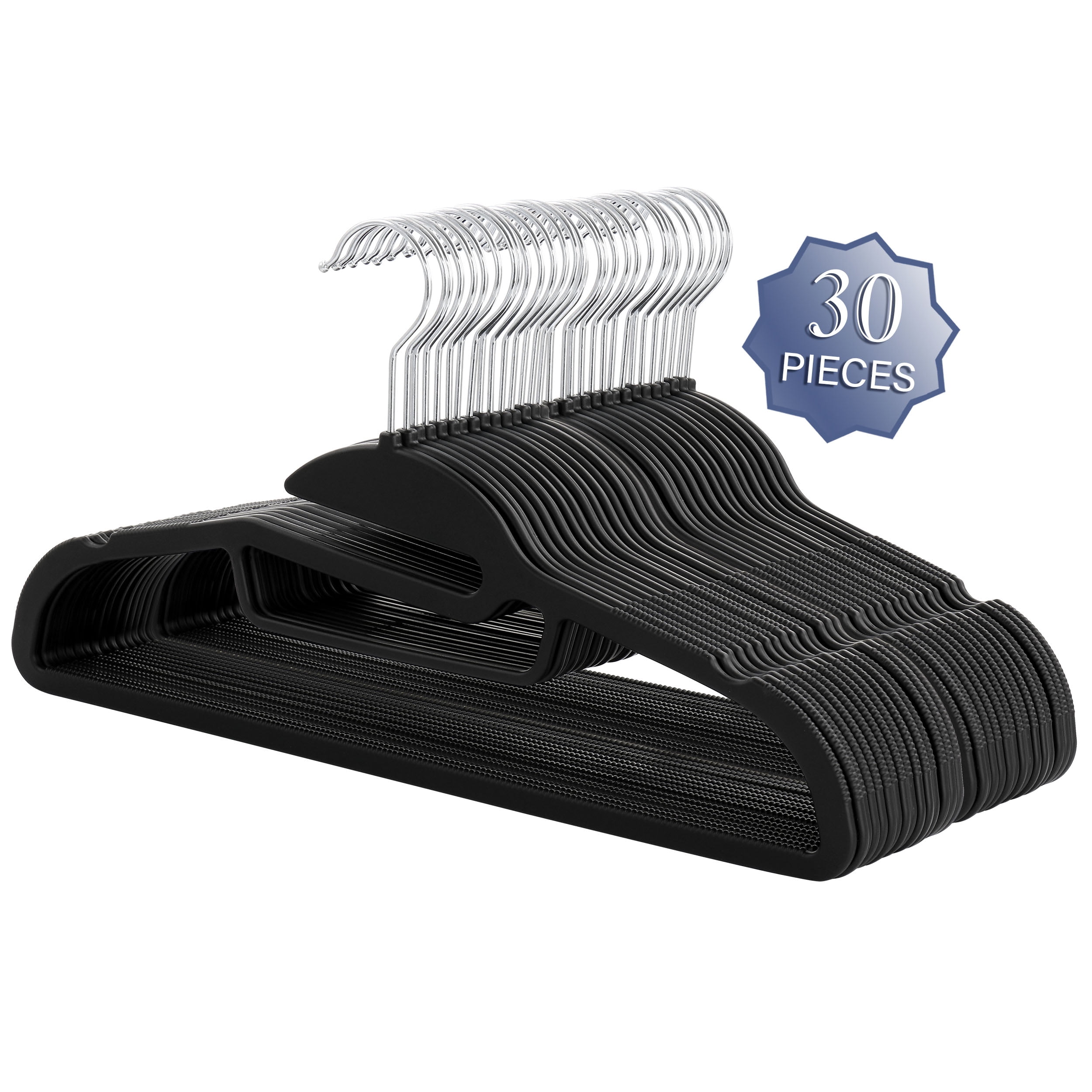 Elama 30 Piece Black Rubber Non-Slip Hangers with U-Slide