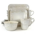thumbnail image 1 of Elama Ivory Lotus 16 Piece Square Dinnerware Set, 1 of 4