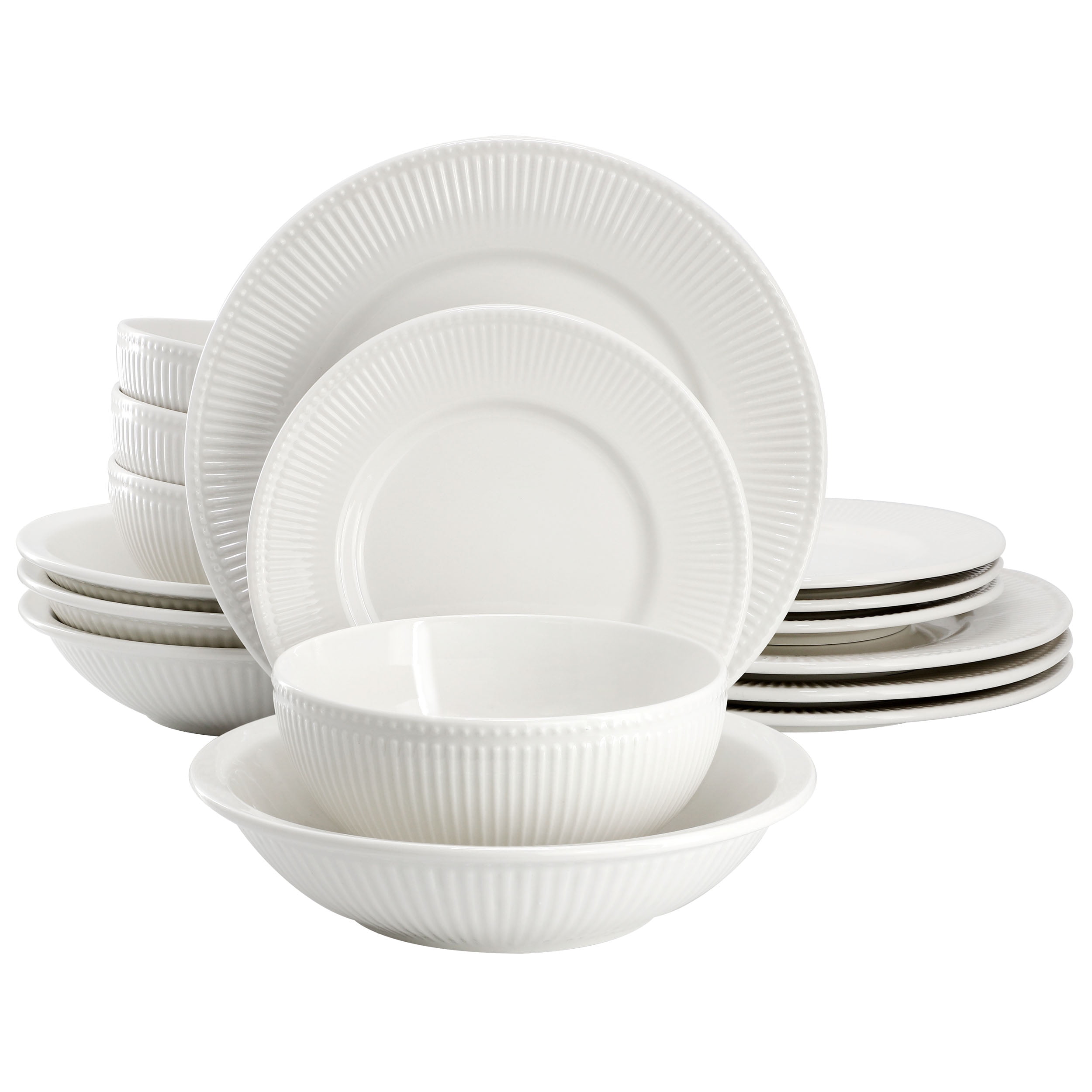 Elama Jane 16 Piece Scalloped Double Bowl Porcelain Dinnerware Set