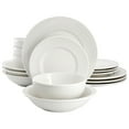 thumbnail image 1 of Elama Kate 16 Piece Textured Trim Double Bowl Porcelain Dinnerware Set in White, 1 of 10